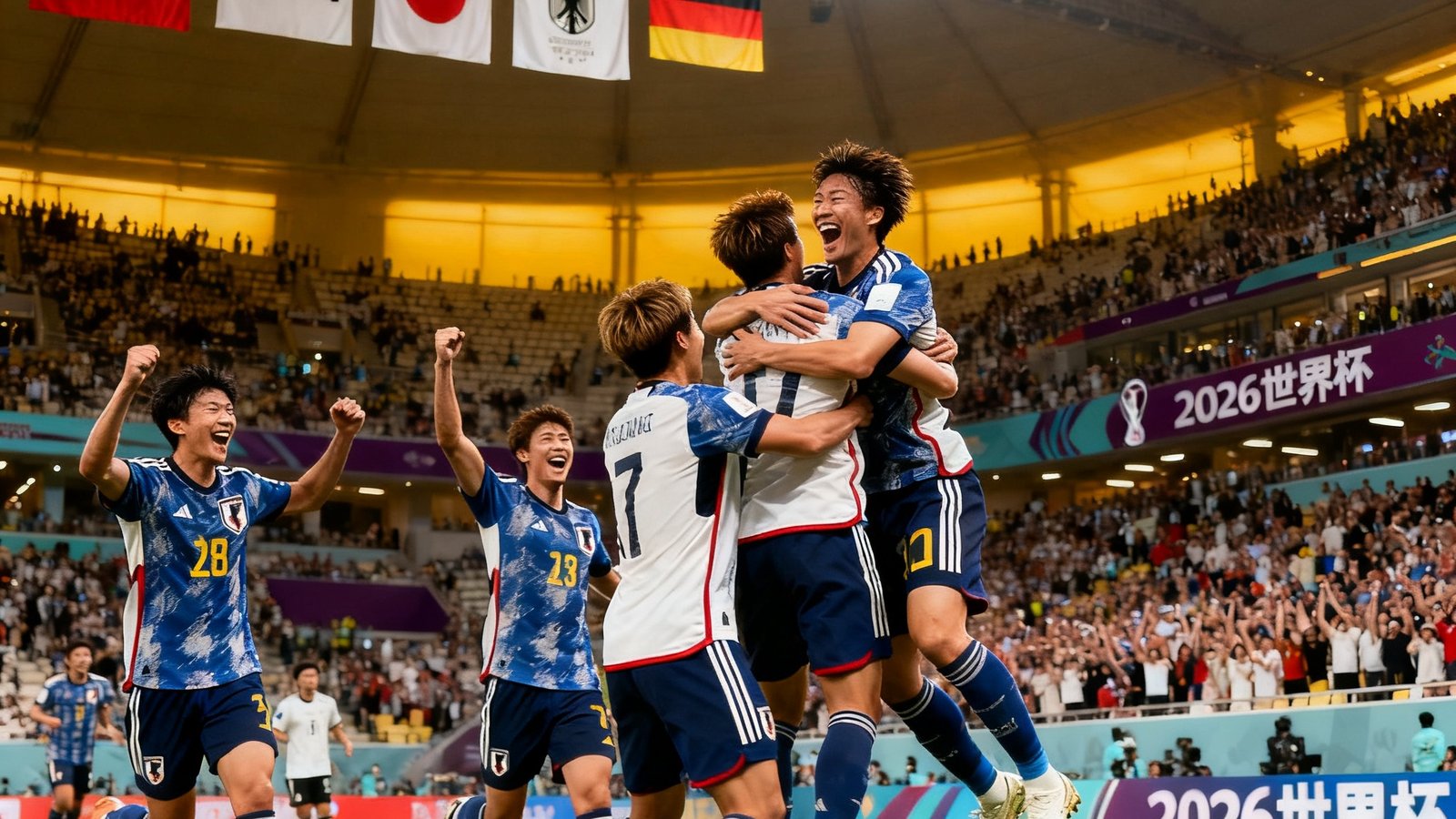 2026年国际足联世界杯日本补时绝杀德国,球员疯狂庆祝