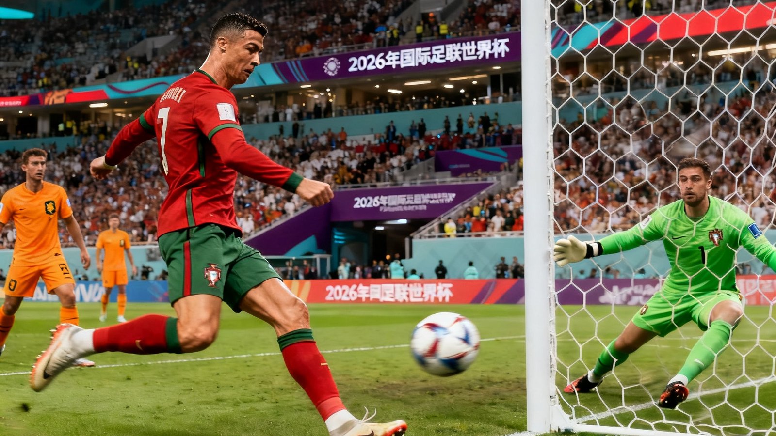 2026年国际足联世界杯C罗点球破门慢动作剪辑,葡萄牙1-0荷兰